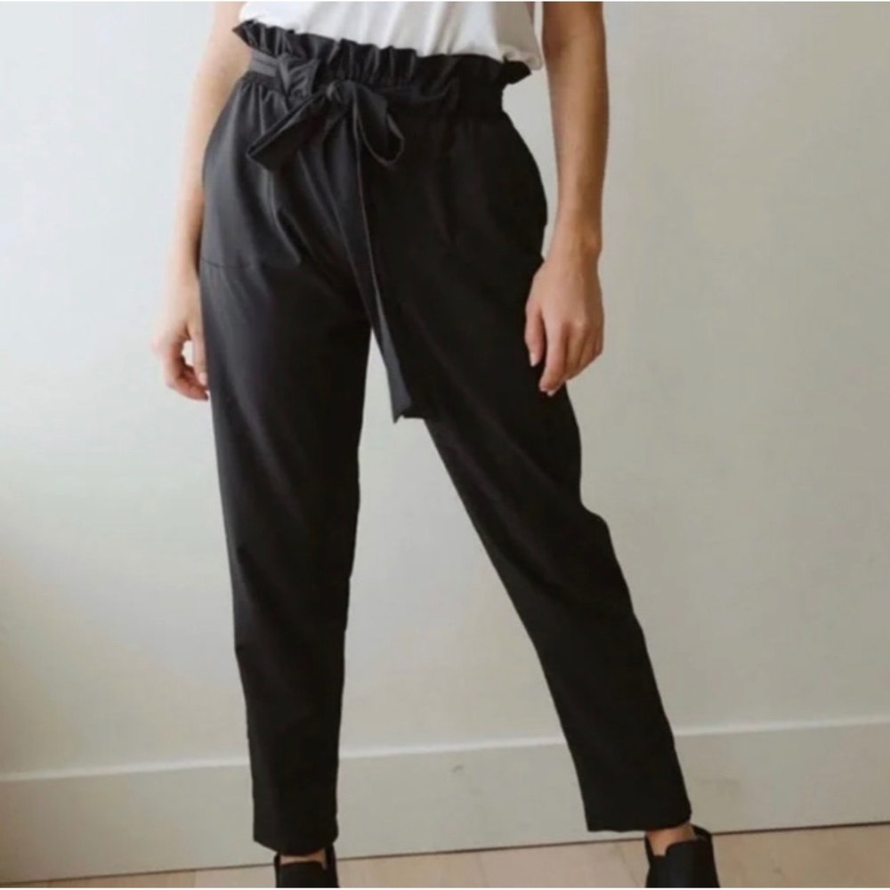 Albion Paper Bag Cinch Waist pants large black active office casual athletic